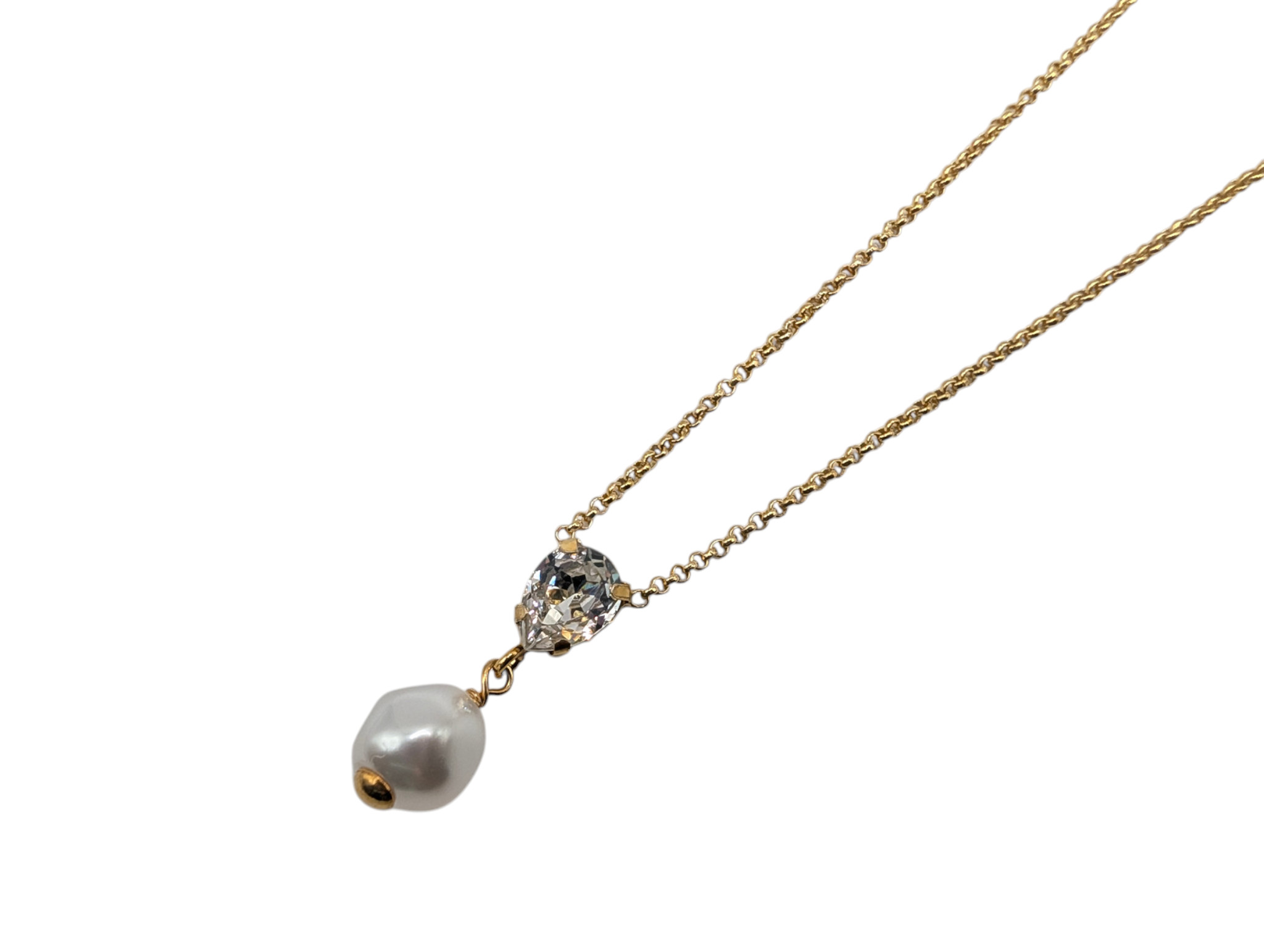 Colar em prata dourada com pérola e zircónia