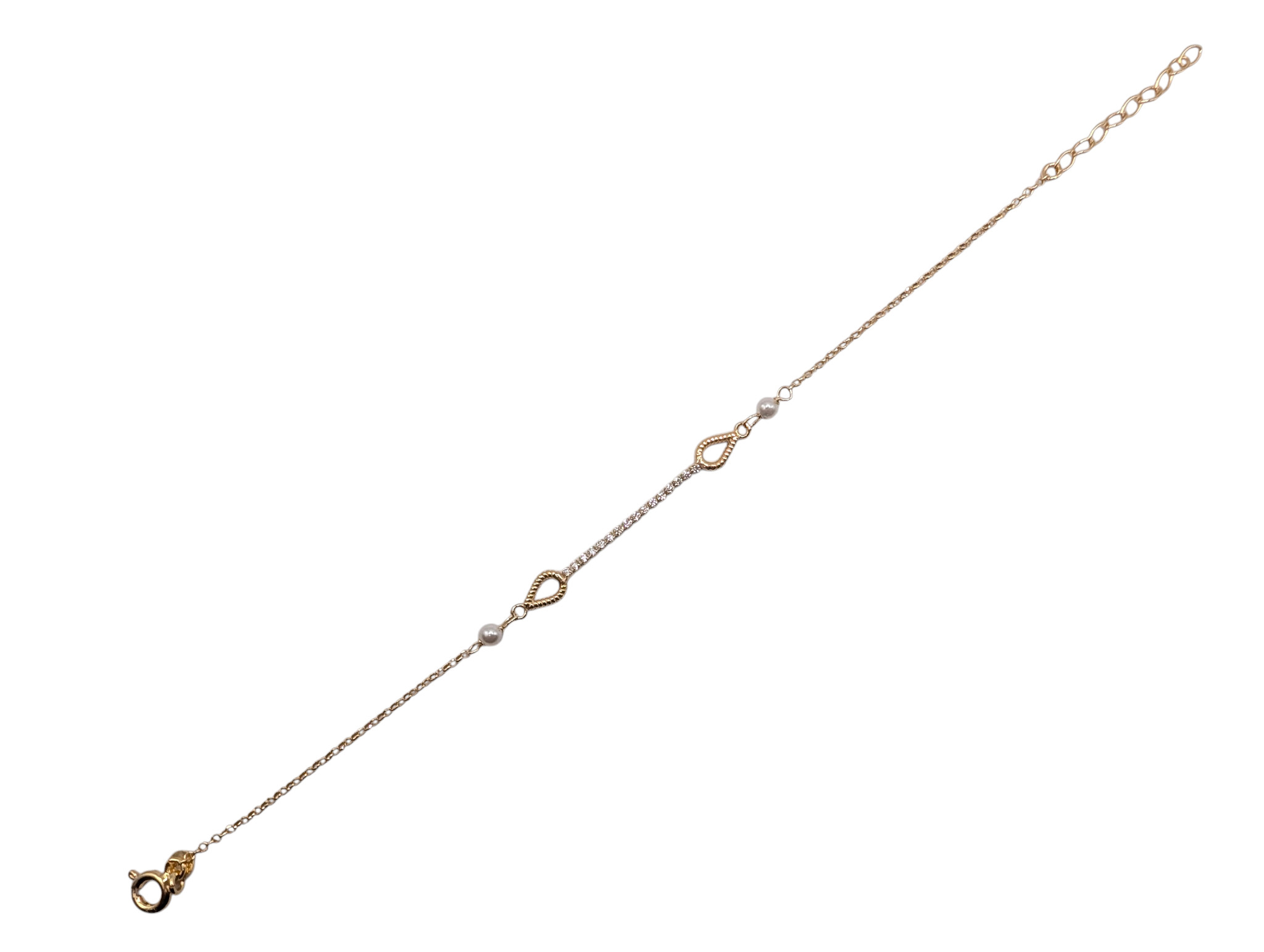 Pulseira em prata dourada riviera com pérolas