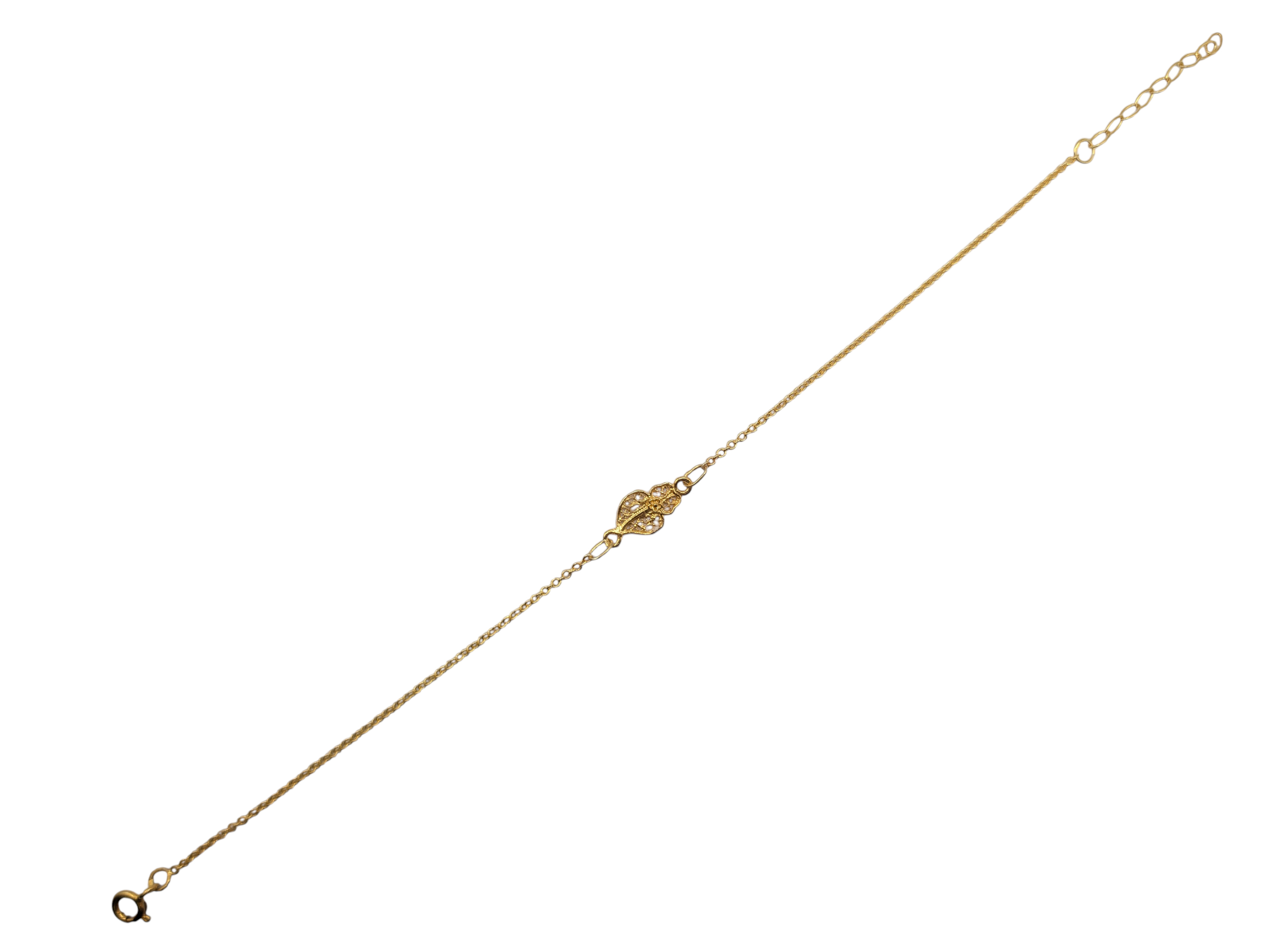 Pulseira em prata dourada com coração de Viana pequeno em filigrana
