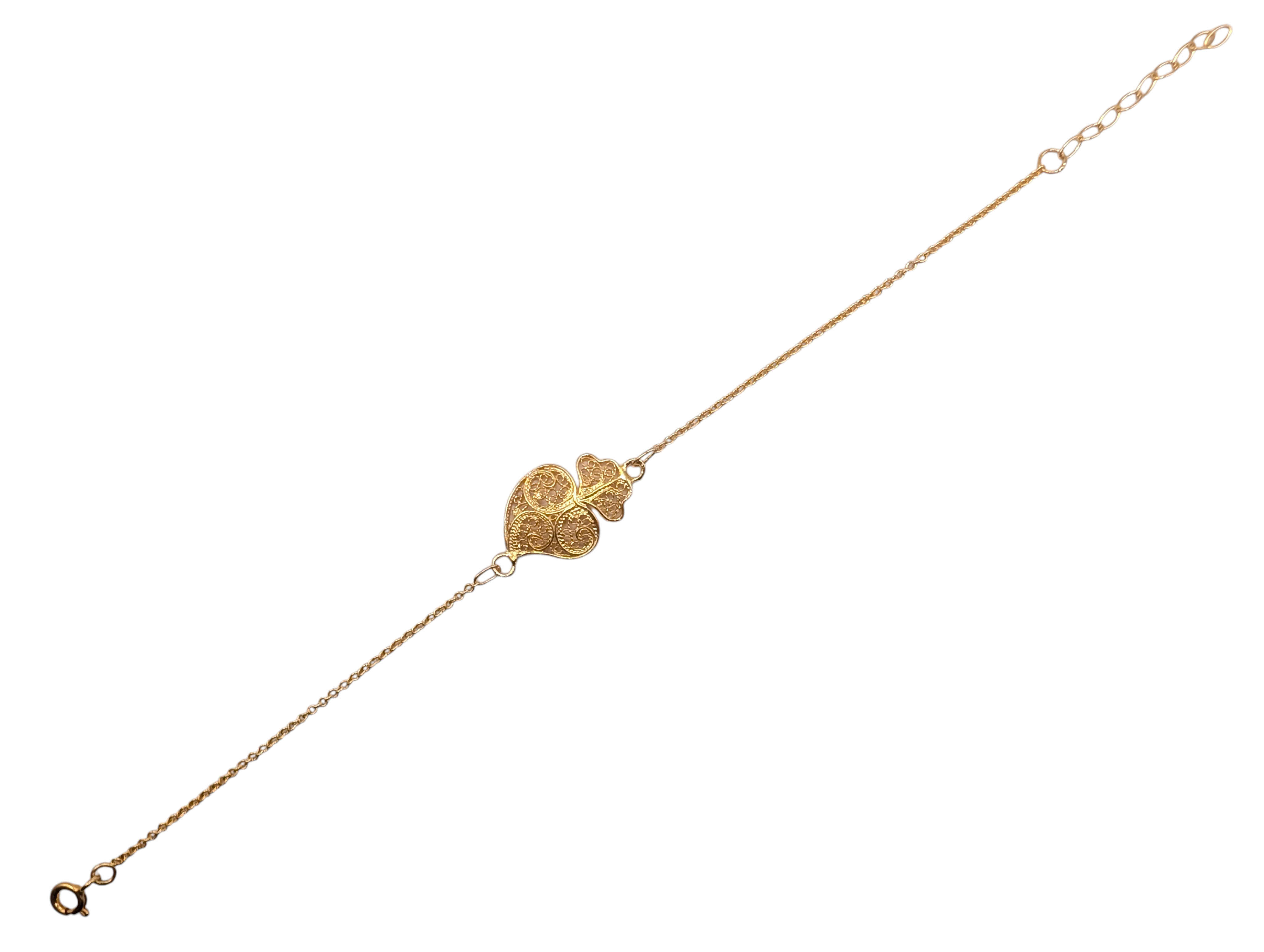 Pulseira em prata dourada com coração de Viana médio em filigrana