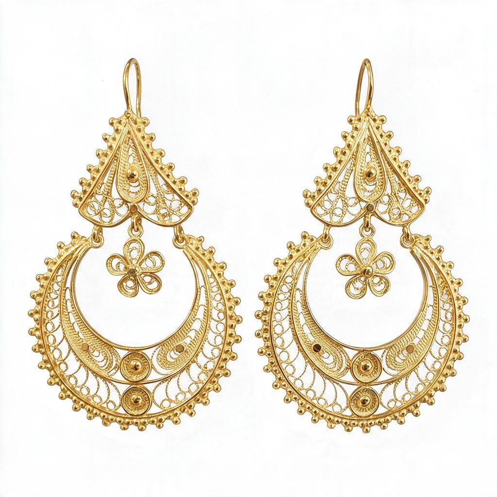 Brincos arrecadas em prata dourada com filigrana
